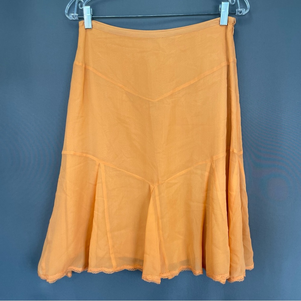 Lili Bleu 100% silk orange midi skirt size 8